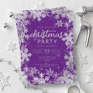 Modern Silver Purple Snowflakes Company Christmas  Invitation