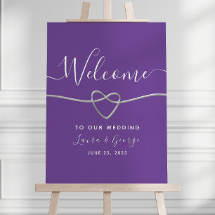 Modern Silver Purple Wedding Welcome Sign
