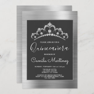 Modern Silver Quinceanera with Tiara Invitation