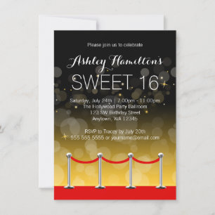 Modern Silver Red Carpet Hollywood Sweet 16 Invitation