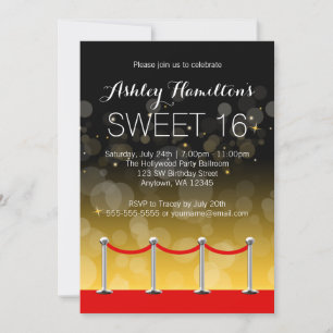 Modern Silver Red Carpet Hollywood Sweet 16 Invitation