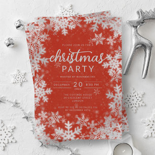 Modern Silver Red Snowflakes Company Christmas  Invitation
