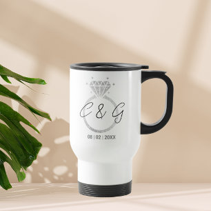 Modern Silver Ring Wedding Engagement Party Gift Travel Mug