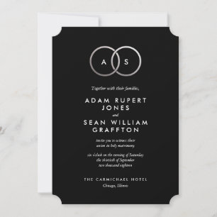 Modern Silver Rings Black Wedding Invitation