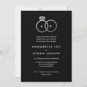 Modern Silver Rings Black Wedding Invitation