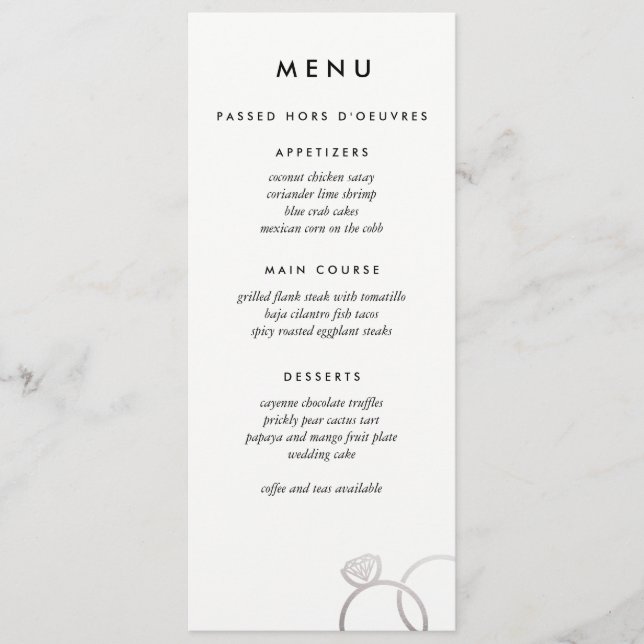 Modern Silver Rings Custom Wedding Menu (Front)