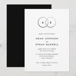 Modern Silver Rings Monogram Wedding Invitation