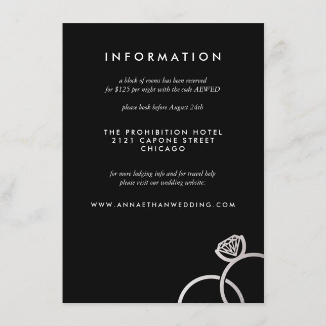 Modern Silver Rings Wedding Information Card (Front)