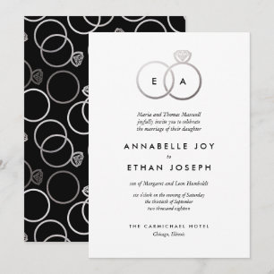 Modern Silver Rings Wedding Invitation