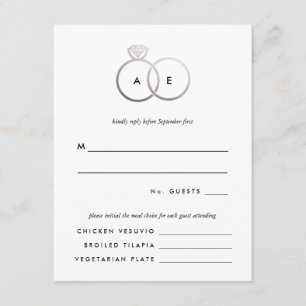 Modern Silver Rings Wedding RSVP Reply Card