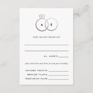 Modern Silver Rings Wedding RSVP Reply Card