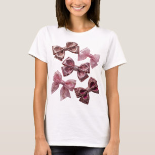 Modern Silver ROSE GOLD AND PINK BOWS Print T-Shirt