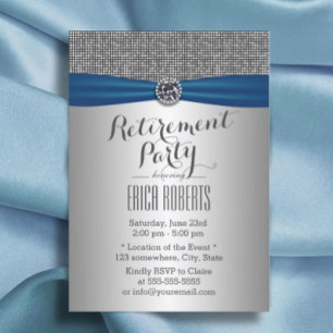 Modern Silver Royal Blue Ribbon Retirement Party Invitation