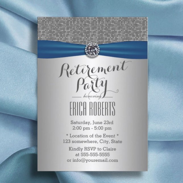 Modern Silver Royal Blue Ribbon Retirement Party Invitation (Creator Uploaded)