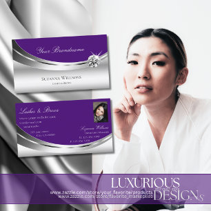 Modern Silver Royal Purple with Photo and Diamond Business Card