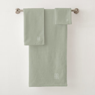 modern silver sage monogram bath towel set