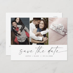 Modern Silver Script 3 Photo Save the Date Invitation Postcard