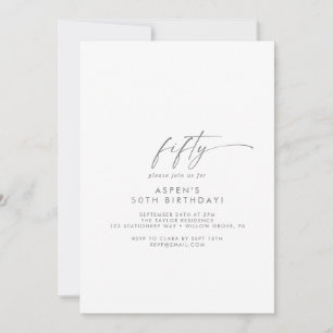 Modern Silver Script 50th Birthday Party Invitation