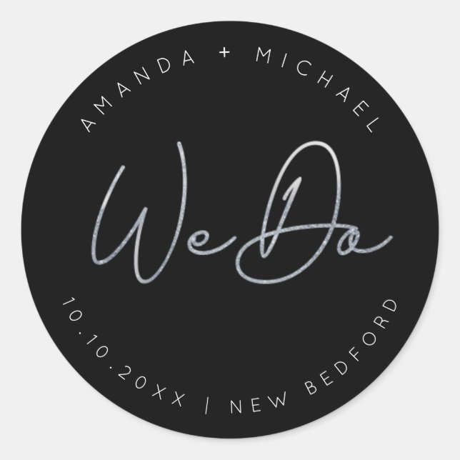 Modern Silver Script Minimalist Wedding Classic Round Sticker (Front)