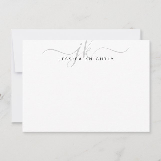 Modern Silver Script Monogram Initials Minimalist Card (Front)