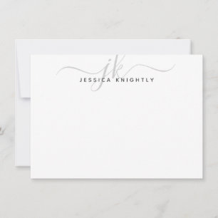 Modern Silver Script Monogram Initials Minimalist Card