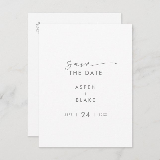 Modern Silver Script Save the Date Invitation Postcard (Front/Back)