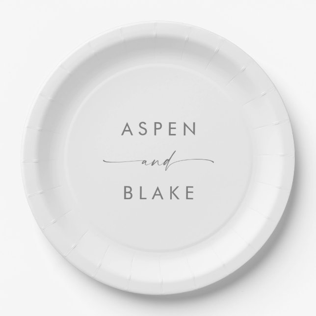Modern Silver Script Wedding Cake Paper Plate (Front)