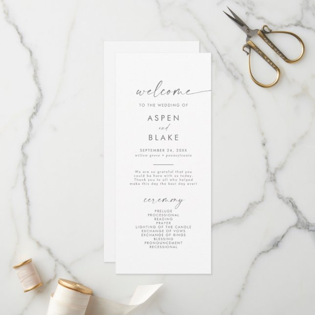 Modern Silver Script Wedding Program Programme (Front/Back In Situ)