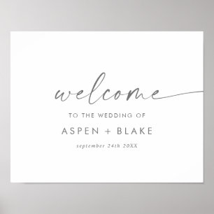 Modern Silver Script Wedding Welcome Poster
