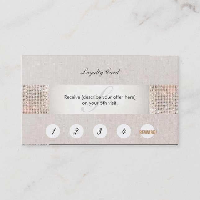 Modern Silver Sequin Monogram Customer Loyalty Card (Front)