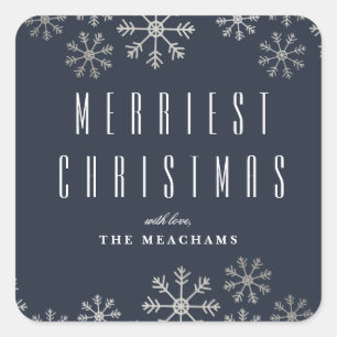 Modern Silver Snowflake Christmas Square Sticker