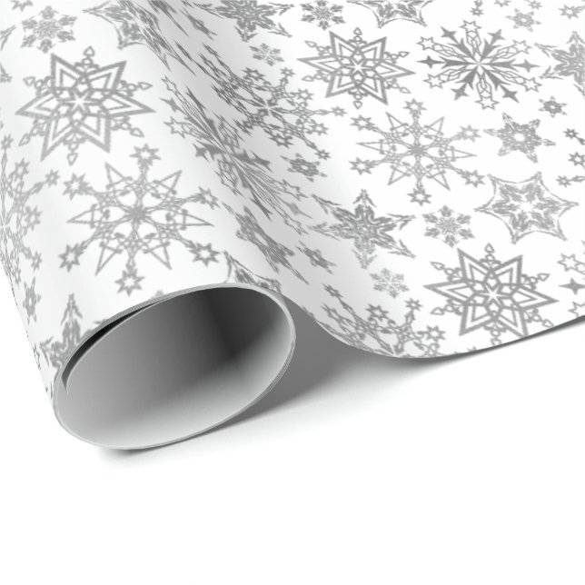 Modern Silver Snowflakes Christmas Holiday Wrapping Paper (Roll Corner)