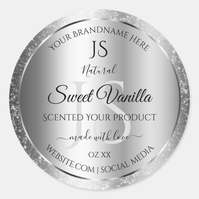 Modern Silver Soft Glitter Monogram Product Labels (Front)