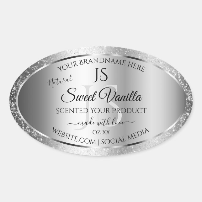 Modern Silver Soft Glitter Monogram Product Labels (Front)