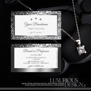 Modern Silver Sparkling Glitter Diamonds on White Business Card