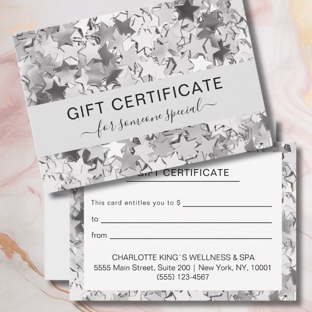 Modern Silver Stars Business Gift Certificate  (Modern Silver Stars BUSINESS CERTIFICATE)
