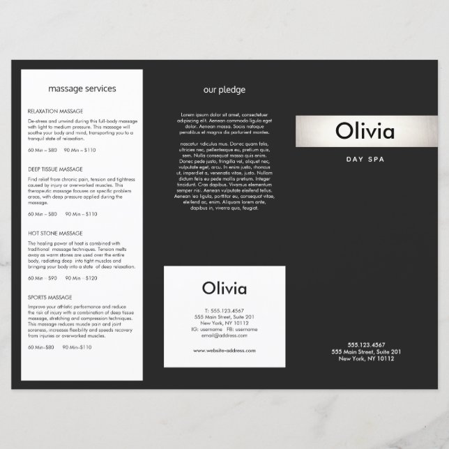 Modern Silver Stripe Hair Salon Tri-Fold Brochure (Front)