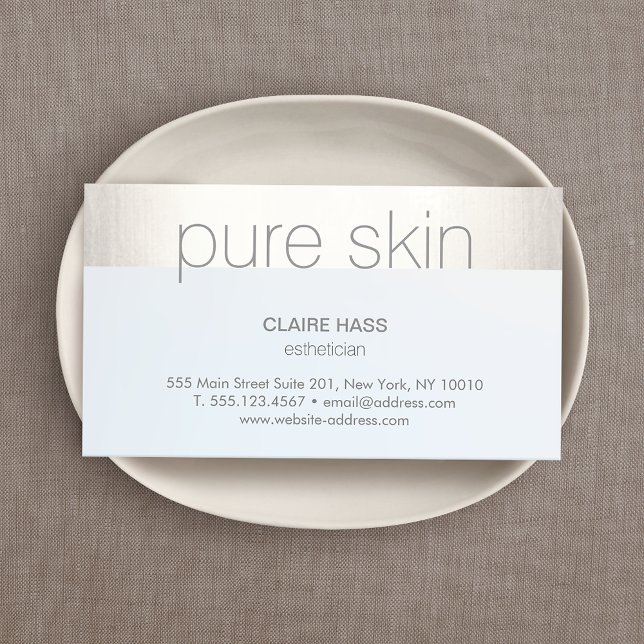 Modern Silver Stripe Light Blue Aesthetician Spa Business Card (Creator Uploaded)