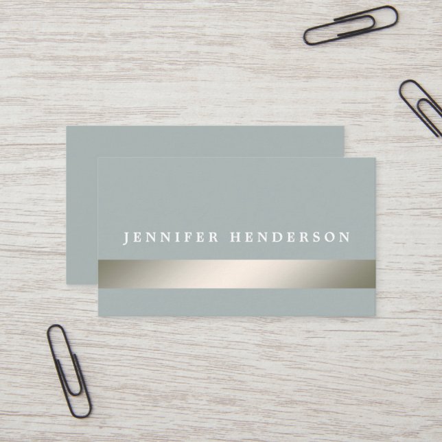 Modern silver striped dusty blue professional business card (Front/Back In Situ)