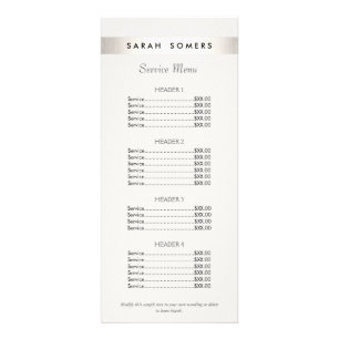 Modern Silver Striped Salon White Price List Menu