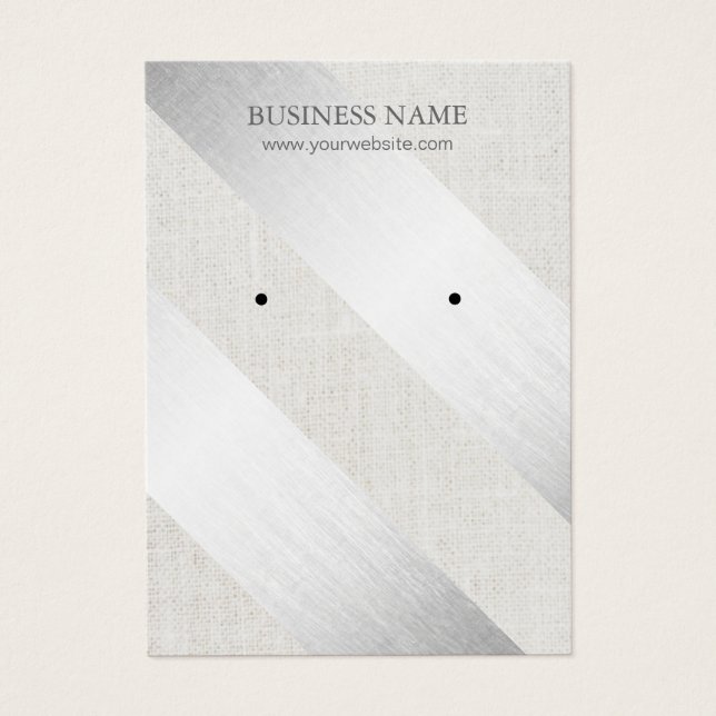 Modern Silver Stripes Faux Linen Earring Display (Front)