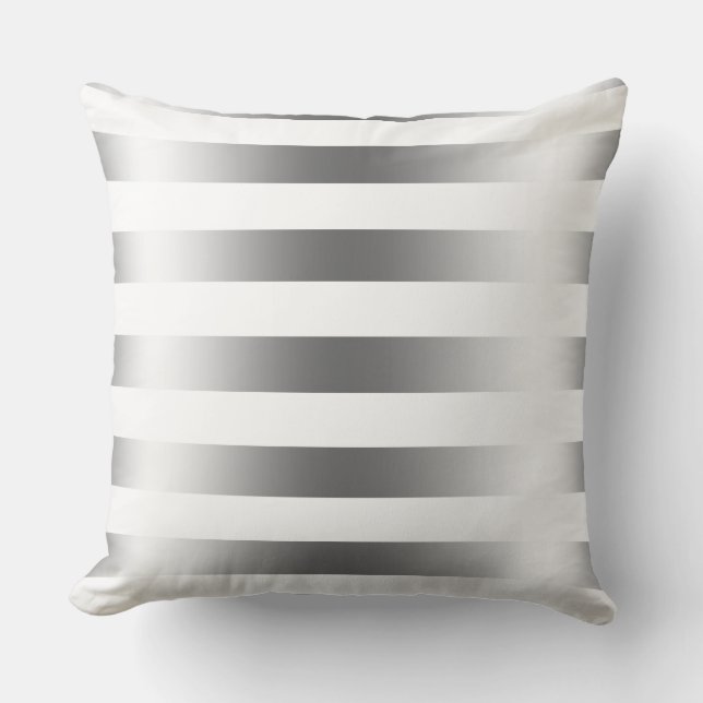 Modern Silver Stripes White Background Cushion (Front)