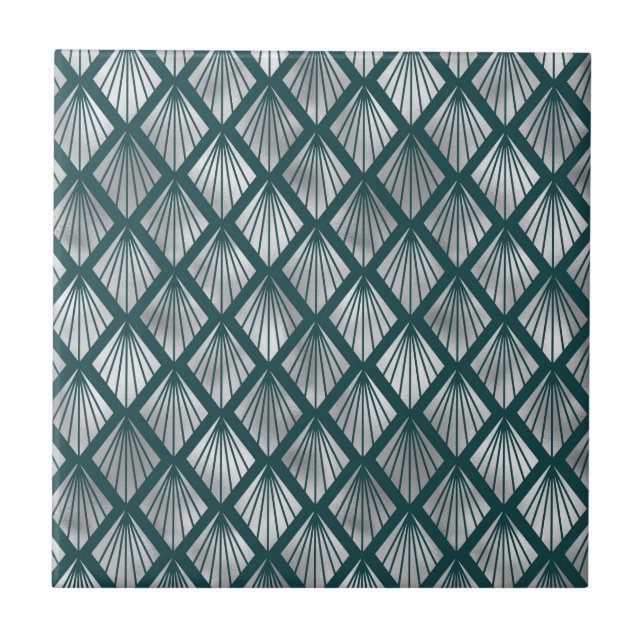 Modern Silver Teal Elegant Art Deco Tile (Front)