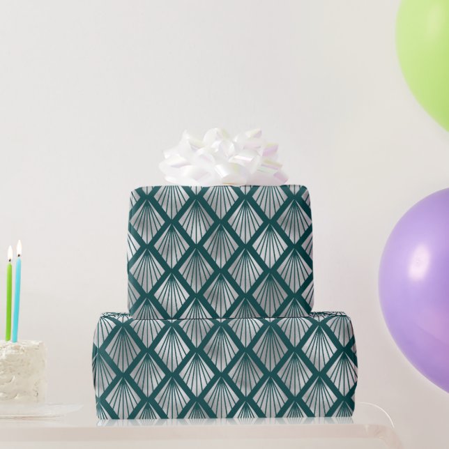 Modern Silver Teal Elegant Art Deco Wrapping Paper (Party Gifts)
