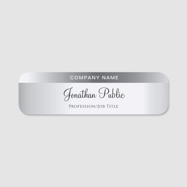 Modern Silver Template Calligraphed Script Name Name Tag (Front)