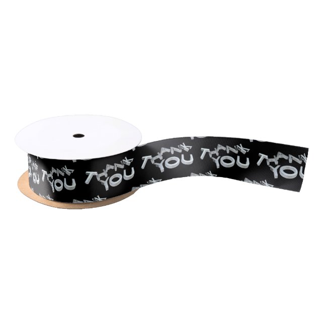 Modern Silver Thank You Black Ribbon Satin Ribbon (Spool)