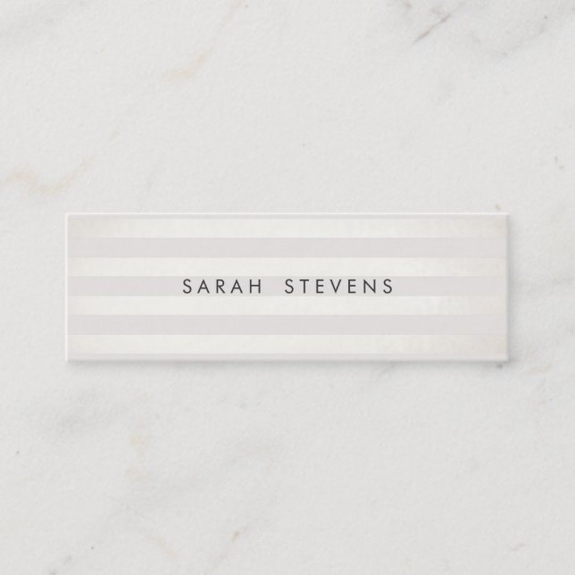 Modern Silver Thin Off White Striped Salon Spa Mini Business Card (Front)
