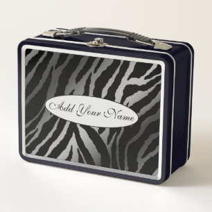 Modern Silver Tiger Add Your Text Metal Lunch Box