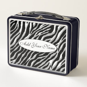 Modern Silver Tiger Add Your Text Metal Lunch Box