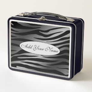 Modern Silver Tiger Add Your Text Metal Lunch Box
